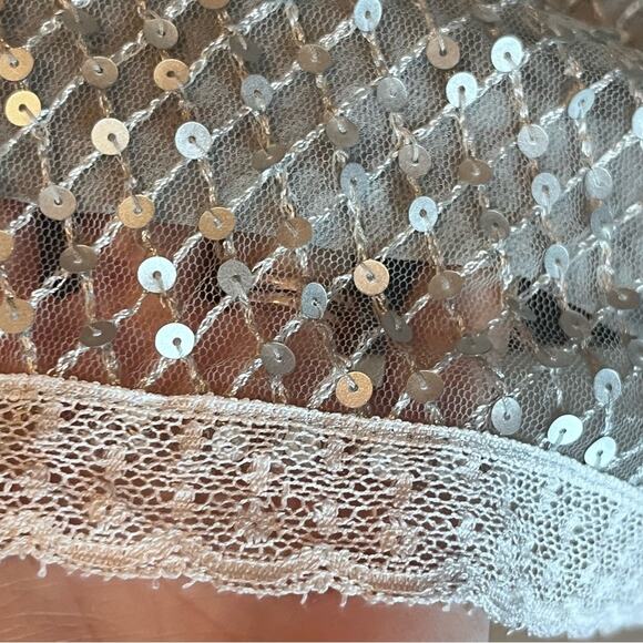 Y2K Rebecca Taylor Fairy Glam Mermaid Silver Sequin Mesh Silk Disco Mini Skirt 8 - Picture 3 of 4